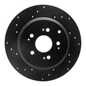 Acura ZDX Brake Rotor (1) - Rear Left - R1 Concepts - Drilled & Slotted - Black - `07-`17